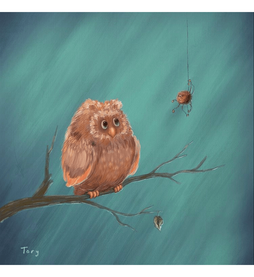 Owl with a spider