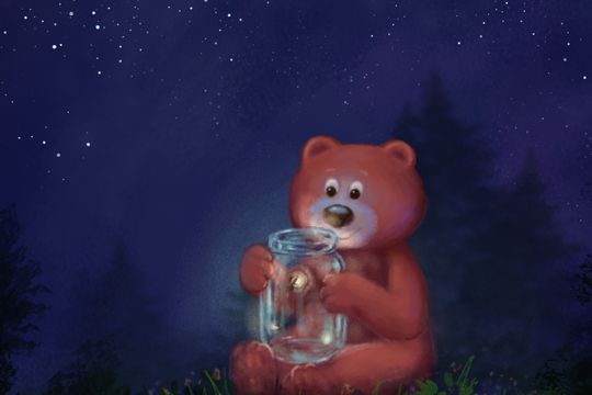 Teddy bear with fireflies - Featured image