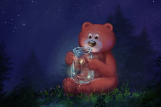 Teddy bear with fireflies - Featured image