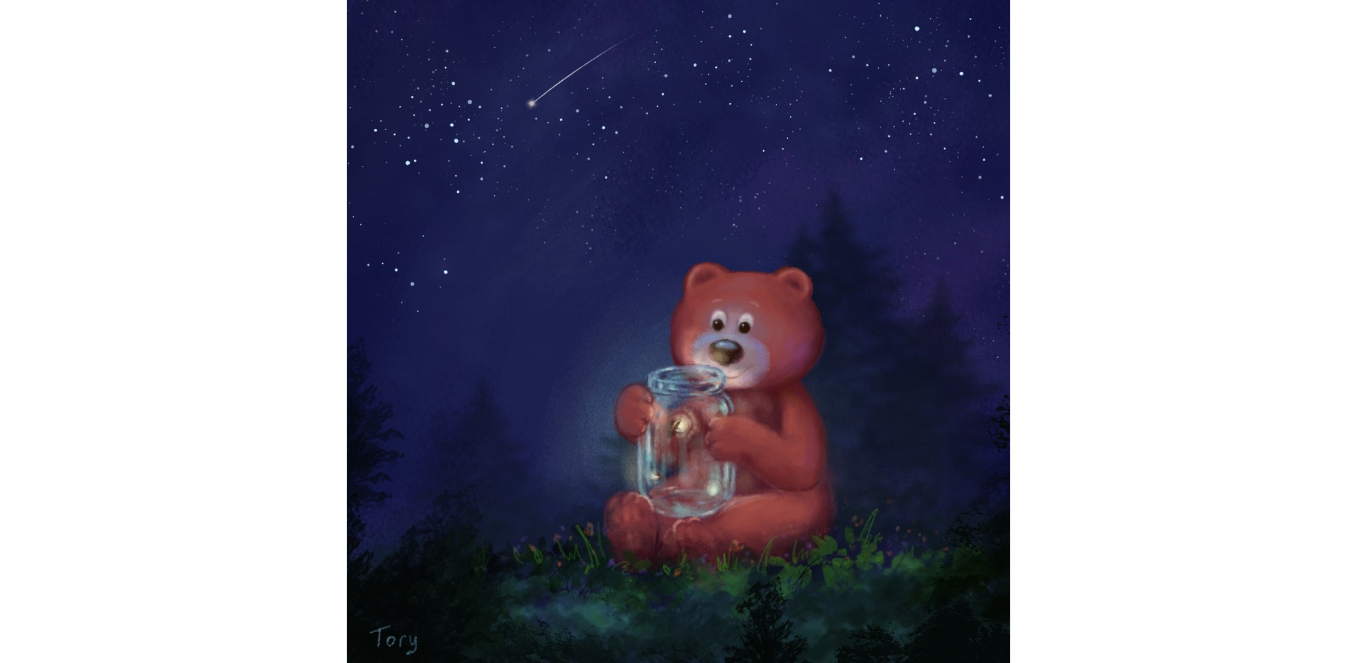 Teddy bear with fireflies