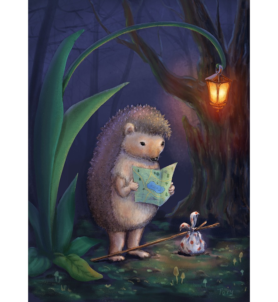Hedgehog traveller with a road map